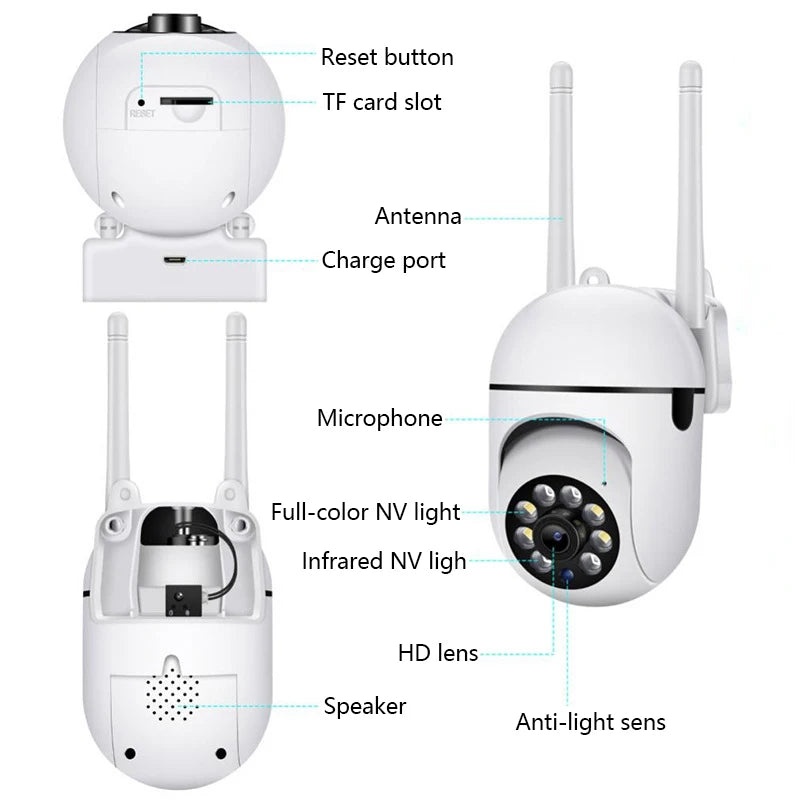 Câmera de vigilância de segurança sem fio IP Wi-Fi de 8 MP PTZ Câmeras com zoom de 4X Rastreamento Áudio bidirecional Câmera colorida noturna HD